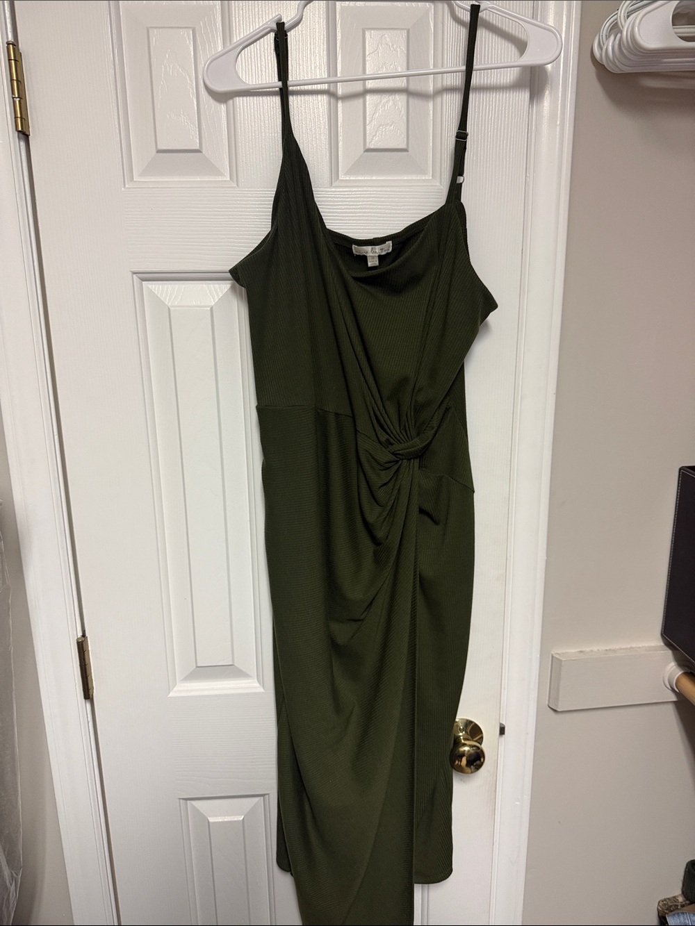 nine britton Olive Green Knot-Drape Dress